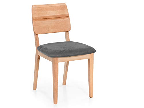 moebel-eins NETRON Esstischstuhl, Material Massivholz/Bezug Kunstleder, Kernbuche, grau