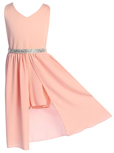 Big Girls Sleeveless V Neck Rhinestones Maxi Skirt Short Jumpsuit Romper Dress Blush 8 (2J1K69S) #TOP14