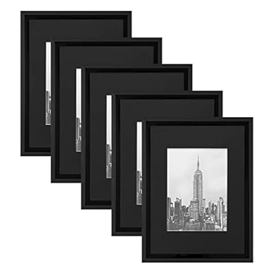HOTURE Photo Frame Set, 5 Pieces, Display Pictures Includes Pad and Without Pad, Wall Gallery Photo Frames (9x12, Matte Black)