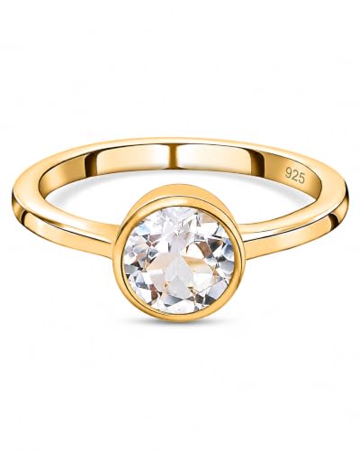 Image of 925 Sterling Silver 18K Gold Plated Birthstone 2 Ct Solitaire Natural Gemstone Ring for Women | Fine Jewelry Gift for Wife, Girlfriend, Sister, Birthday, Anniversary, Rakhi, Rakshabandhan, Valentine's