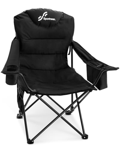Sportneer Campingstuhl Faltbar Klappstuhl: Klappstuhl Camping bis 160 kg 3 Verstellbar Winkel Camping Stuhl Angelstuhl mit Rückenlehne Kopfstütze und Tragetasche, Faltstuhl Camping Outdoor, Schwarz