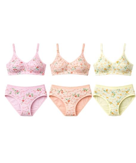Pack of 3 Printed Bra Panty Set for Women & Girls | Non-Padded Non-Wired T-Shirt Bra with Matching Hipster Panty | Soft Comfortable Lingerie Set-picture-22