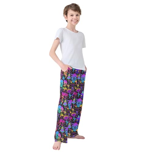 Pajama Pants Soft Lounge Pants with Pockets Colorful Skull Mushroom Sleepwear Bottoms 6-14 Year4