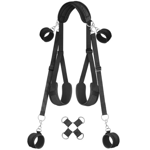 Neck to Wrist Restraints Kit for Couples Under King Bed Sex Hand Cuff Set Bedroom Handcuff Harness Sling Sex Resistance Bands with Ankle Strap Men Adult Tool Toys for Couples Bedroom Kit Sweatshirt