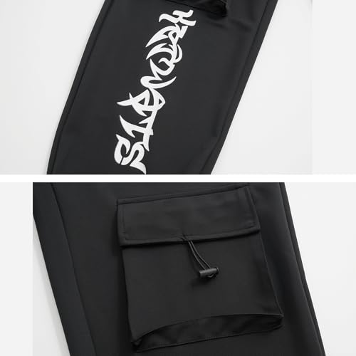 XYXIONGMAO Men's Black Casual Loose Goth Joggers Techwear Sweatpants Tactical Streetwear Hiphop Cargo Pants for Men(Black,L)3
