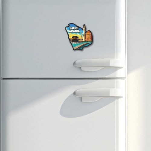 Image of CVANU Saudi Arabia Country Landmark Theme 2pcs MDF Fridge Magnet - Wooden Travel Souvenir Refrigerator Decorative Collectible Magnet