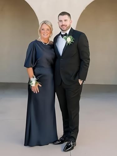 Image of Mermaid Satin Mother of The Bride Dresses for Women Ruched One Shoulder Formal Evening Gowns