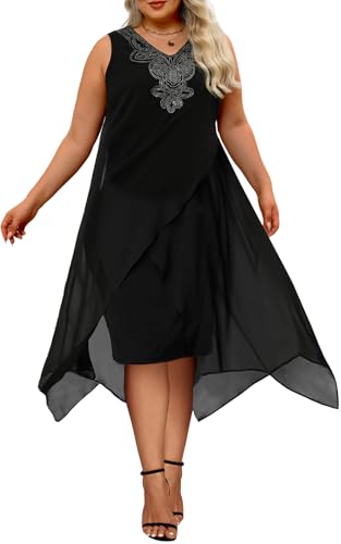 OCSTRADE Womens Plus Size Chiffon Dress Loose Sleeveless Flowy Cocktail Party Midi Dresses