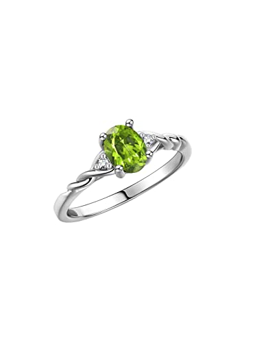 Image of Rylos Sterling Silver Classic Birthstone Ring - 7X5MM Oval Gemstone & Diamonds - Women's Jewelry, Sizes 5-10