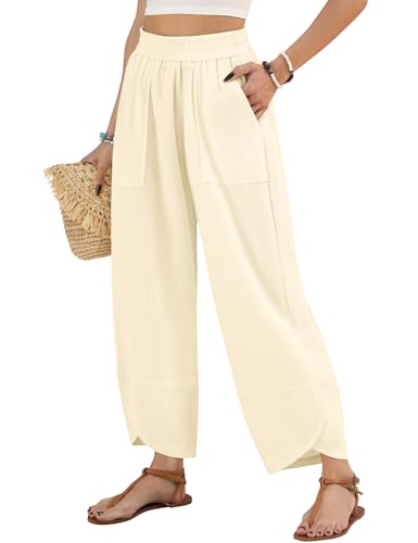 CMTOP Sommerhose Damen Leicht Baggy 7/8 Freizeithose Gemütlich Gaze Lässige Leichtgewicht Damenhosen mit Taschen Passfor...