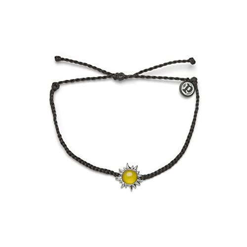 Pura Vida Silver Celestial Sun Braided Bracelet w/Citrine or Turquoise Stone - Adjustable Band, Brand Charm
