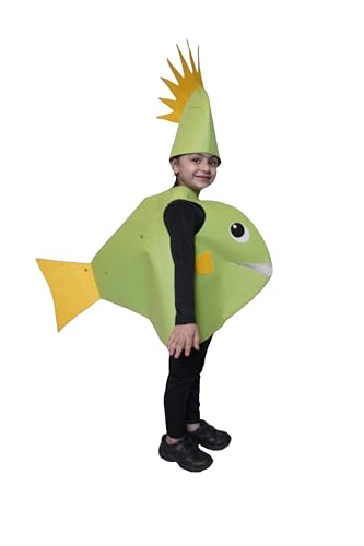 Image of Kaku Fancy Dresses Polyester Pirana Fish Cutout For Kids, Water Animal Costume For Boys & Girls (Freesize /Only Cutout With Cap), Green