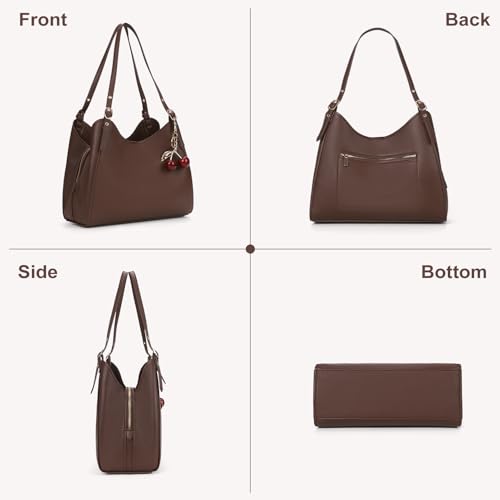 Bolso tote de cuero marrón para mujer miniatura 3
