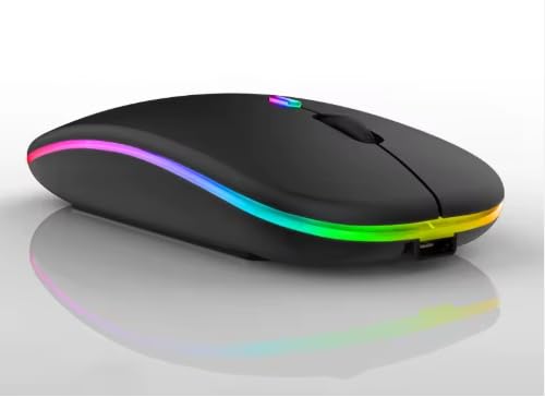 Wireless Bluetooth LED Mouse Rechargeable Silent Slim Ergonomic RGB Mouse for Laptop PC Tablet Dual Mode 2.4G & Bluetooth Type-C Charging Black