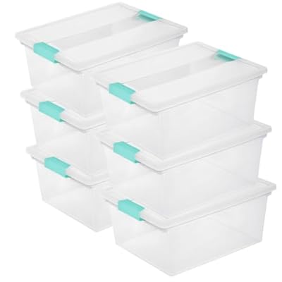 6-Pack 12 Qt Stackable Plastic Storage Bins with Lids Clip Box, Organizing Solution for Crafts, Supplies and Office Items (Teal)