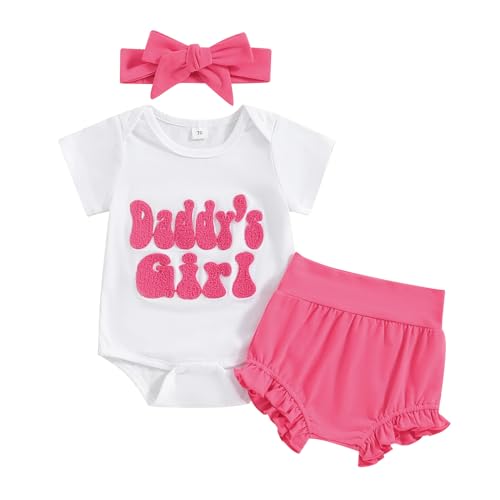 Image of Lnzyyephy Newborn Baby Girl Clothes Summer Fly Sleeve Letter Print Romper Tops + Ruffle Bloomers Shorts Infant Outfits Set