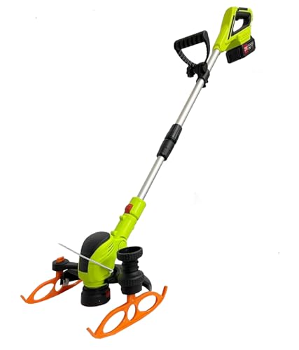 Akku Rasentrimmer mit Akku, Ohne Faden Freischneider, klein 21V Leichtes Trimmer Garten, Rasenkantenschneider für Garden Lawn mit akku und rädern (Grün)