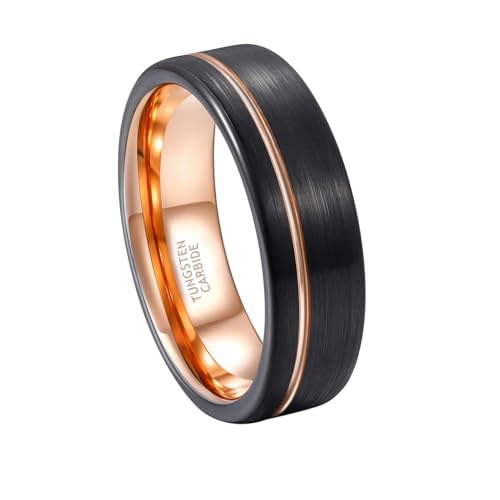 Bague mariage tungstène 8mm brossé or rose et noir en taille 65