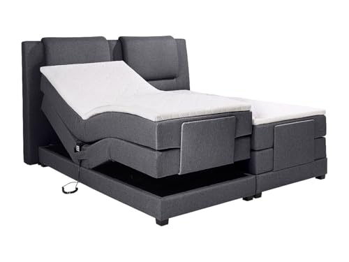 Vente-unique-Boxspringbett mit Bettkopfteil + elektrischem Untergestell mit Relaxfunktion + Matratzen + Topper - 2 x 90 x 200 cm - Stoff - Anthrazit - Castel II de Palacio Vente-unique-Boxspringbett mit Bettkopfteil + elektrischem Untergestell mit Relaxfunktion + Matratzen + Topper - 2 x 90 x 200 cm - Stoff - Anthrazit - Castel II de Palacio