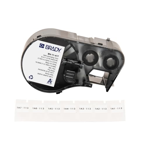 Brady Etichette in Vinile autolaminante per Stampante Etichette BMP41/BMP51/BMP53/M511 - 360 Etichette Industriali Adesive - Nero su bianco, trasparente (12,70 mm (L) x 19,05 mm (A)) - M4-11-427