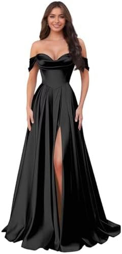 Satin Bridesmaid Dresses for Women Off The Shoulder Corset Ball G...
