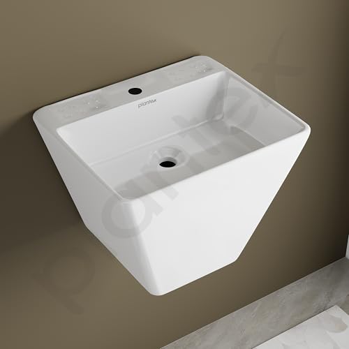 Plantex Ceramic Wash Basin/Half Pedestal Washbasin for Bathroom with 10 Years Glaze Warranty by Plantex/Wall Hung Wash Basin for Office/Hotels (White - 18x 14 x 14 Inch)