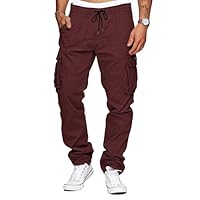 TARAINYA Pantalones Hombre Cargo Trabajo Algodon Baggy Chinos Cordón Largo Elasticos con Bolsillos Rojo Oscuro L