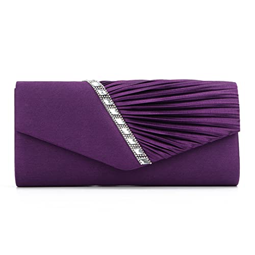 EVEOUT Carteras de Mano y Clutches Bolso para Mujer Satín con Cristal Bolsa de Hombro Monedero Nupcial para la Boda Fiesta Paseo