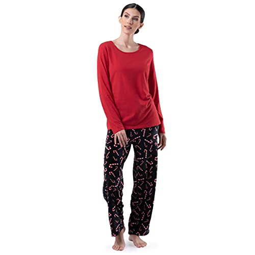 Image of Fruit of the Loom Women's Sueded Jersey Crew Top and Fleece Pant Sleep Set