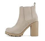 Soda Glove - Ankle Boot w/Lug Sole Elastic Gore and Chunky Heel (Clay Imitation Suede, 10)