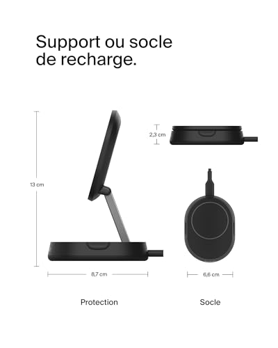Belkin BoostCharge Pro chargeur sans fil magnétique et pliable, chargeur Qi2 15W, support de recharge Qi2, chargeur induction compatible MagSafe, pour Apple iPhone 16/15/14, AirPods Pro - Noir