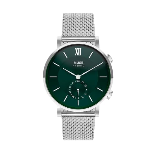 Image of Muse Grandeur Milanese Edition Hybrid Smartwatch for Men & Women with Bluetooth Connectivity, Step Counter, Sleep Monitoring, 5ATM Water Resistant (40MM, Shiny Silver Green)