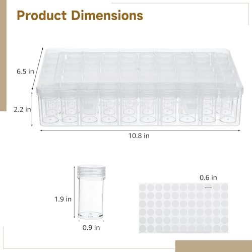Image of Homaisson 60 Grids Bead Organizers, Diamond Art Bead Storage Containers, 60-Slot Round Jar Organizers with Label Stickers, Transparent, Nail Diamond Box Case for Small Accessories