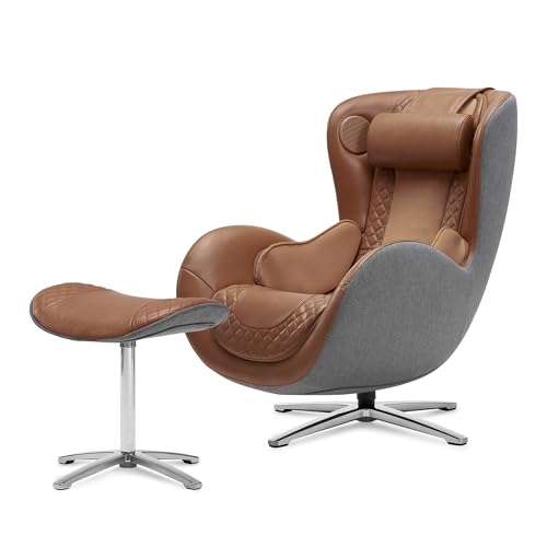 Nouhaus Classic Massage Chair with Ottoman – Caramel Leather Recliner with Percussive Shiatsu Massager, Built-in Speaker & Full Body Spot Massage �