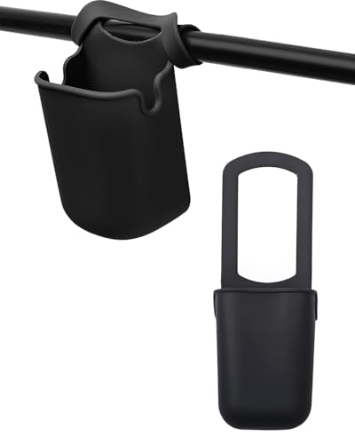 HUVZOR 1 x portavasos para cochecito, portabebidas para bicicleta, portabotellas universal, portavasos de silicona para bicicleta, funda para botella de agua, cinta de correr (negro).