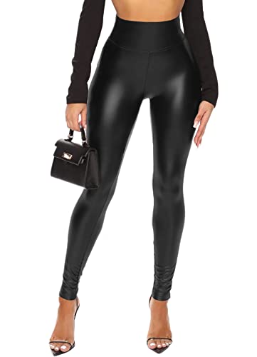 Navneet Women Wet Look Leggings Faux Leather Trousers High Waist Leather Leggings...