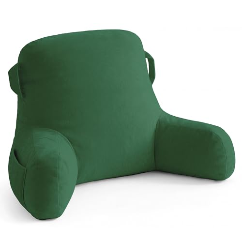 Unisakey Portable Comfy Reading Pillows for Bed Sitting Up(Green Oeko-Tex), Velvet Back Pillow with...