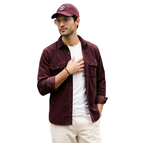 Image of Urbano Fashion Men's Corduroy Full Sleeve Regular Fit Solid Overshirt with Utility Pockets