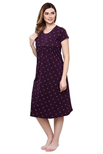 Image of TIGYWIGY Women's Cotton Printed Knee Length Maternity /Feeding /Nursing Nighty