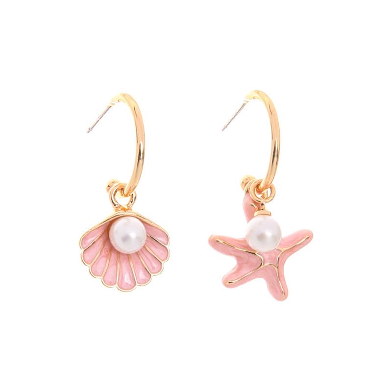 El Regalo Pearl Shell Starfish Enamel Asymmetrical Earrings for Girls & Women- Pearls Shells Ocean Theme Jewelry (B0B519G3RQ) Amazon Price History, Amazon Price Tracker