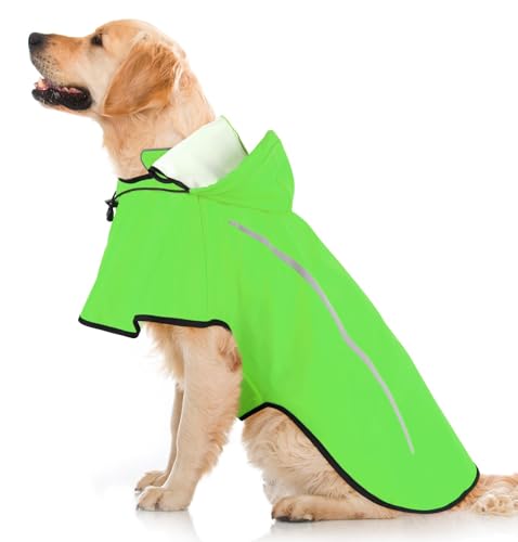 Dog Raincoat with Removable Hoodie, Rain Coats Waterproof Windproof Snowproof, Rain Jacket with Reflective Strip/Adjustable Drawstring/Leash Hole for Dog Walking (Green, X-Large)