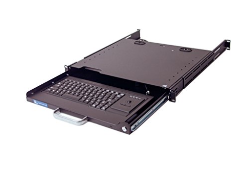 DR4-TB-BK2 1U Rackmount Lockable Industrial Keyboard with Integrated Trackball Mouse (USB) and Adjustable Depth Rear Mount Bracket Supporting 4 Post and 2 Post Relay Rack