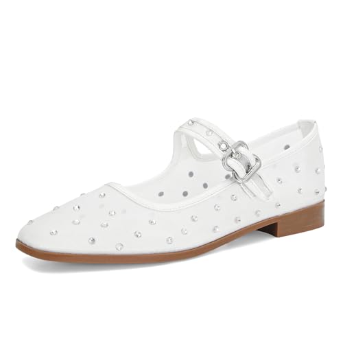 Image of DOEYG Mesh Ballet Flats Shoes for Women Leopard Animal Print Mary Jane Flats Shoes Square Toe Dress Casual Comfortable Velvet Ballerina Shoes