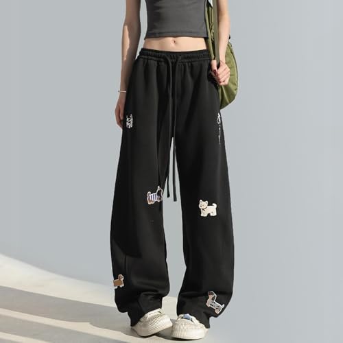 Pantalon décontracté brodé dessin animé à taille élastique