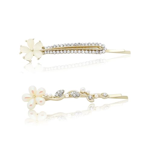 Image of Sanas Bobby Pins For Women Stylish (2Pcs) Hair Pins For Hair Styling Accessories For Woman Stylish Clips For Girls Pearl Hair Accessories For Women Wedding Accessories For Girls Trendy (2Pcs) (Golden)