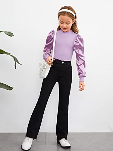 Image of Floerns Girls Casual Puff Long Sleeve Round Neck Rib Knit Blouse Tee Tops