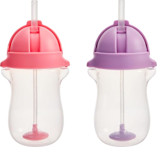 Image of Munchkin Any Angle Weighted Toddler Straw Cups with Click Lock Lid, 10 Ounce, 2 Pack, Pink/Purple