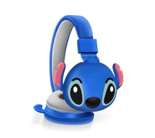 S&M Fashion Cute Blue Stit-ch Wireless Kids Headphones Bluetooth Connectivity Comfortable Fit Fun Design 3D Ears Soft Cushioned Ear Pads Foldable & Adjustable for Xmas Birthday Holidays