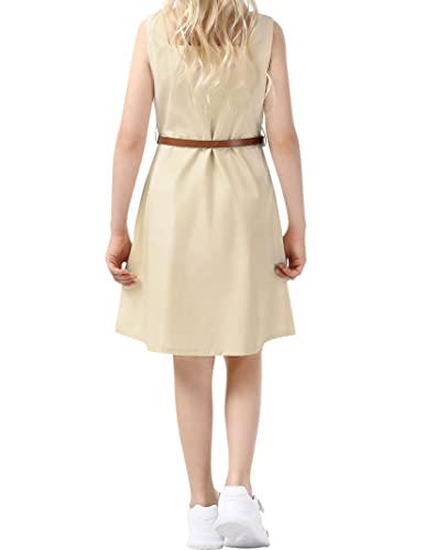 Geru Girls' School Uniform Button Down Front Belted Dress Summer Midi Sundress Khaki #TOP3