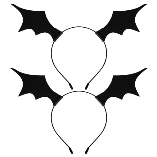 Topbuti 2 Pack Halloween Bat Wing Headband Devil Bat Hair Bands Head Wear Black Red Hair Hoop Accessory Festival Headpiece Hair Clasp Props for Halloween Party Cosplay Dress Up Costume (Black)